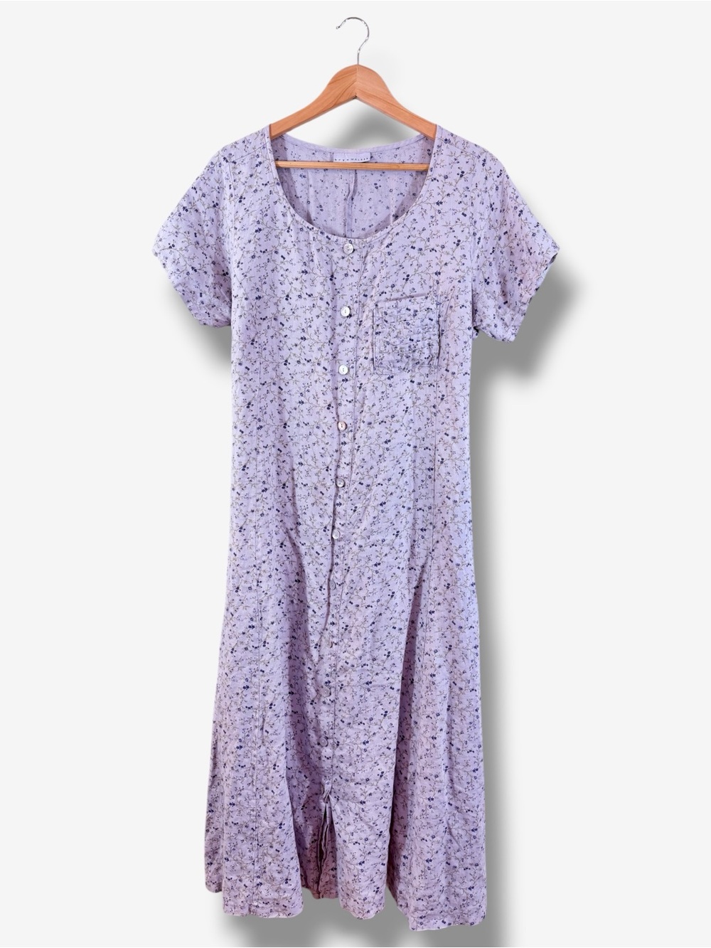 Bryn Walker Linen Midi Dress Size M Purple Blue Floral Button Front Cottagecore